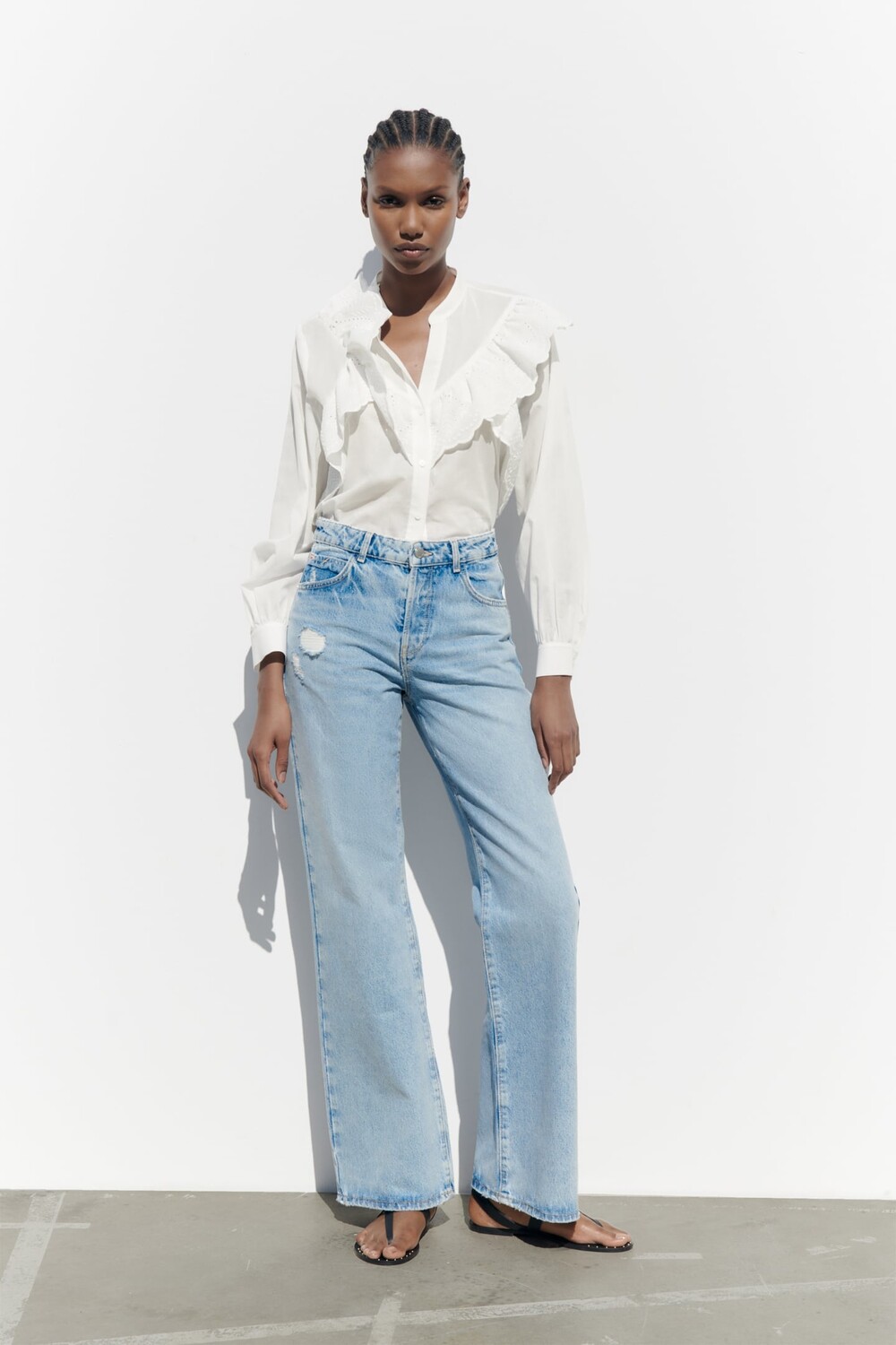 Топ с вышивкой с рубашками ZARA, белый