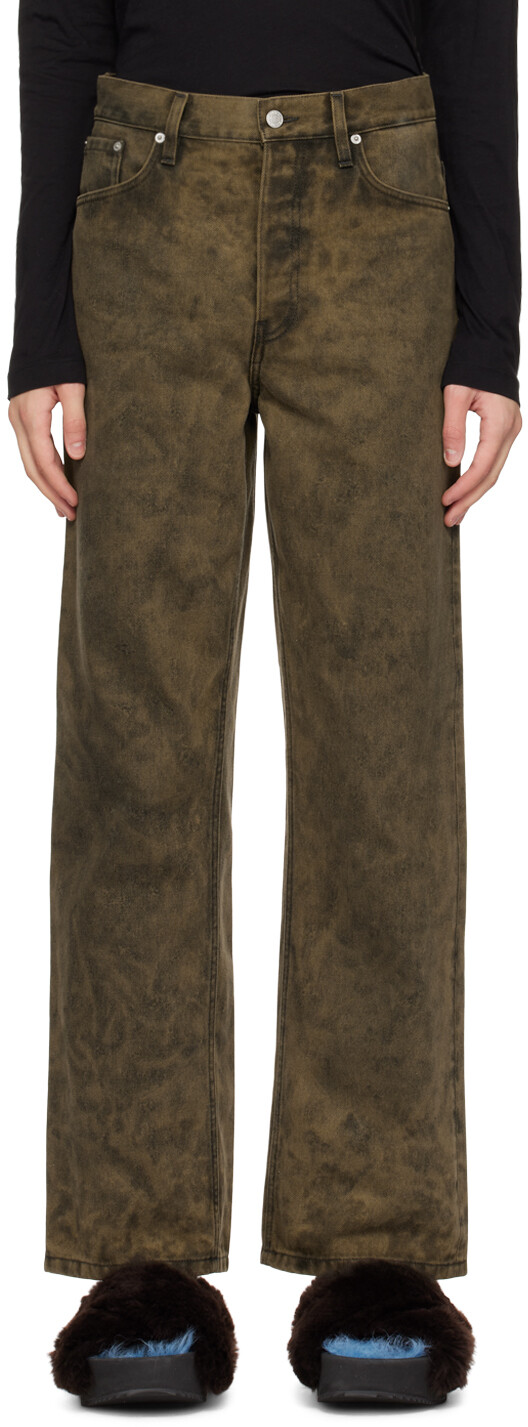 

Джинсы цвета хаки с мраморной отделкой Dries Van Noten