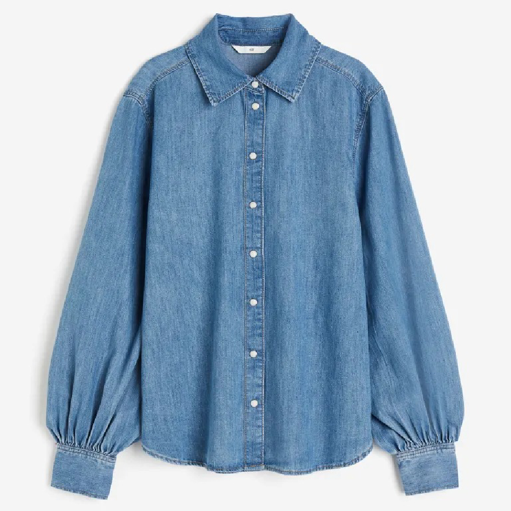 Рубашка H&M Denim, синий рубашка женская джинсовая с отложным воротником модная блузка из денима с длинными рукавами джинсовая мягкая блузка синего цвета весна л