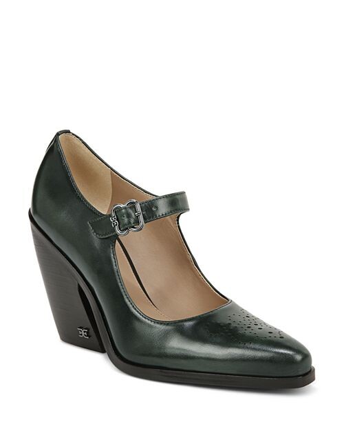 

Женские туфли-лодочки Mary Jane на танкетке с острым носком и перфорацией Aleksa Sam Edelman, цвет Green