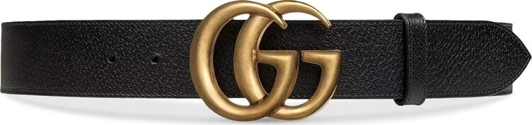 

Ремень Gucci Wide Leather Belt With Double G Buckle Black/Gold, черный