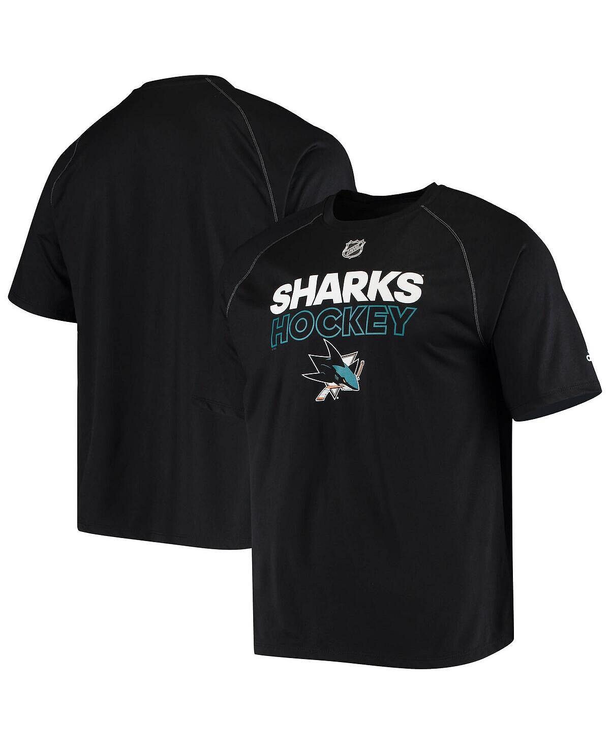 

Мужская черная футболка с регланами san jose sharks mvp authentic ice climalite adidas, черный