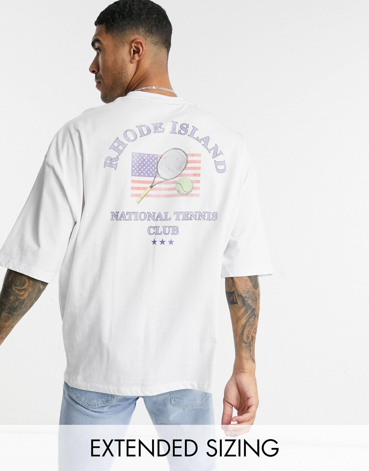 

Белая футболка оверсайз с теннисным принтом на груди и спине ASOS DESIGN