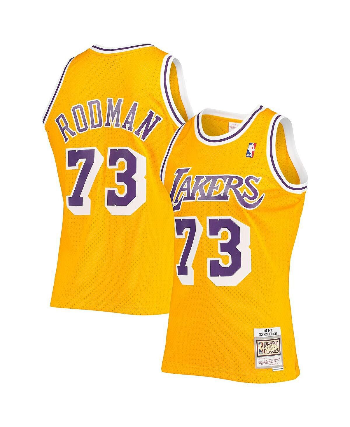 

Мужская футболка dennis rodman gold los angeles lakers 1998-99 hardwood classics swingman jersey Mitchell & Ness