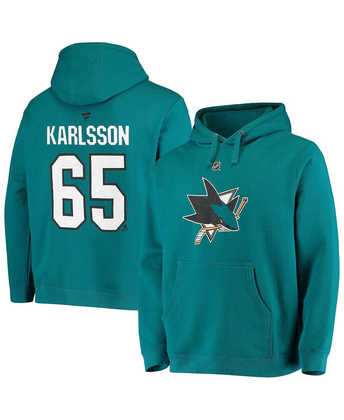 

Мужская фирменная толстовка с капюшоном erik karlsson teal san jose sharks primary с логотипом и номером Fanatics, бирюзовый