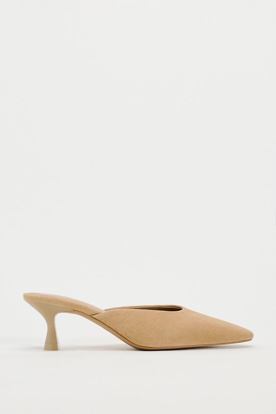 Мюли Zara Suede High Heel, светло-коричневый босоножки zara transparent high heel светло бежевый