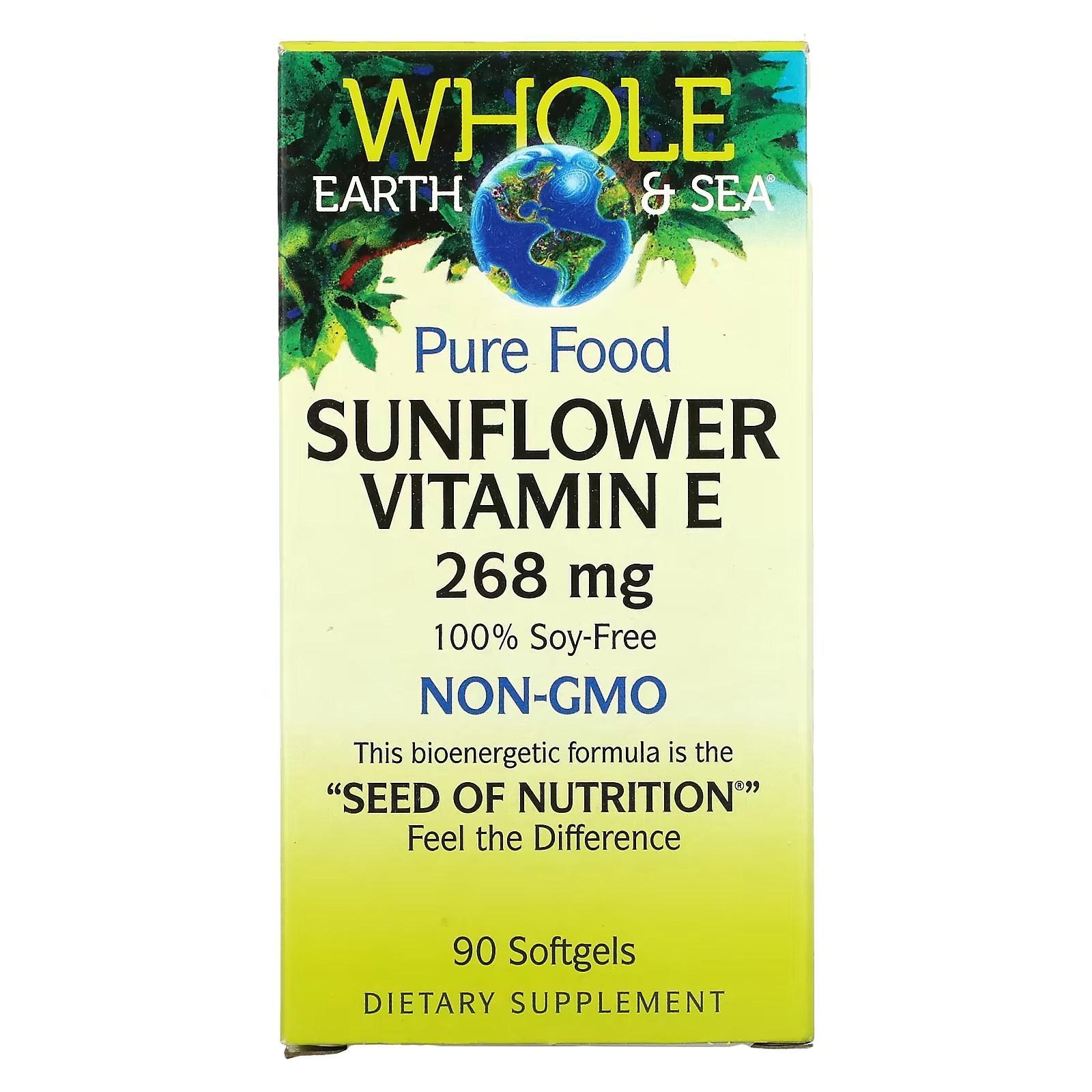 цена Natural Factors Whole Earth & Sea витамин Е из подсолнечника 268 мг, 90 капсул