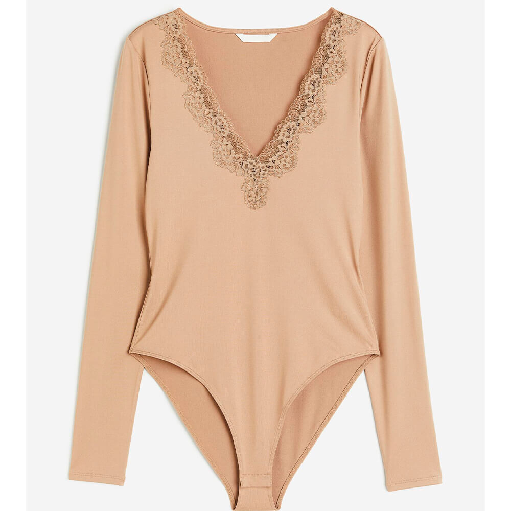 

Боди H&M Lace-trimmed, бежевый