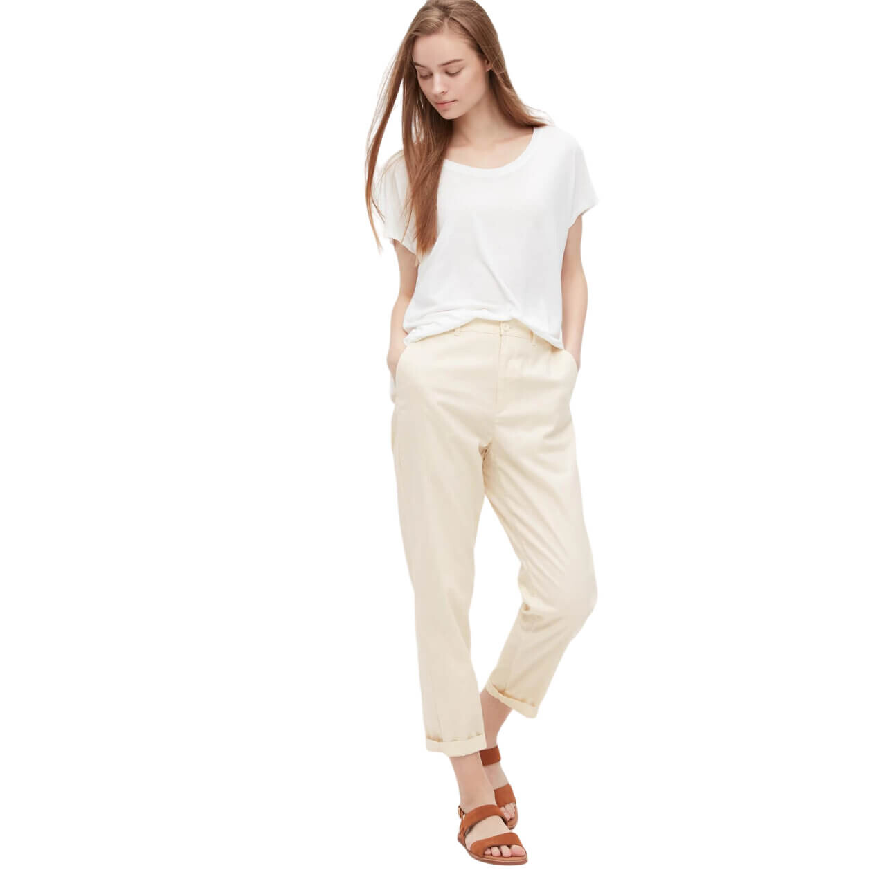 

Брюки Uniqlo Linen Cotton Blend Tapered, кремовый