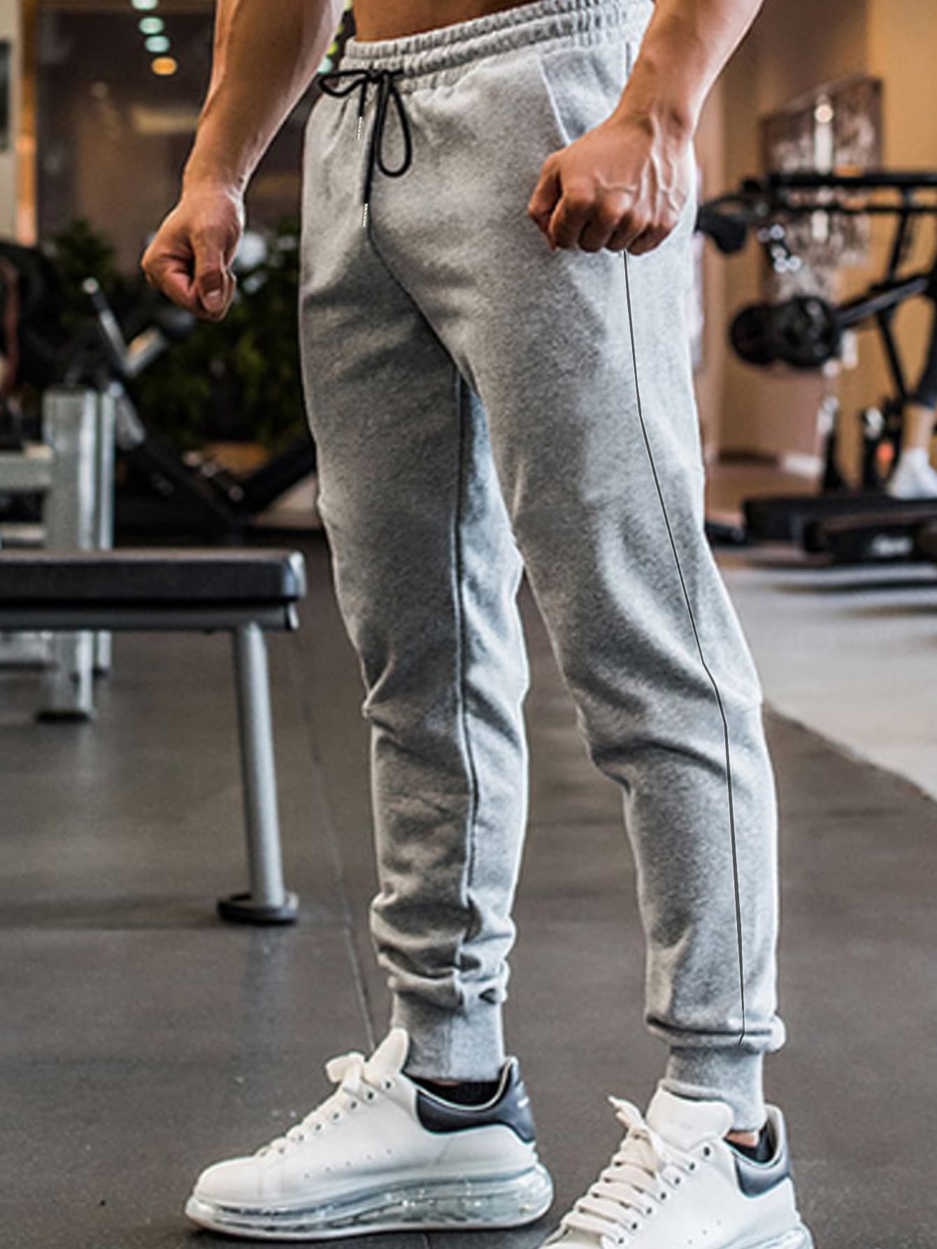цена SHEIN Sport PWRUP Мужские однотонные спортивные штаны с завязками на талии, серый