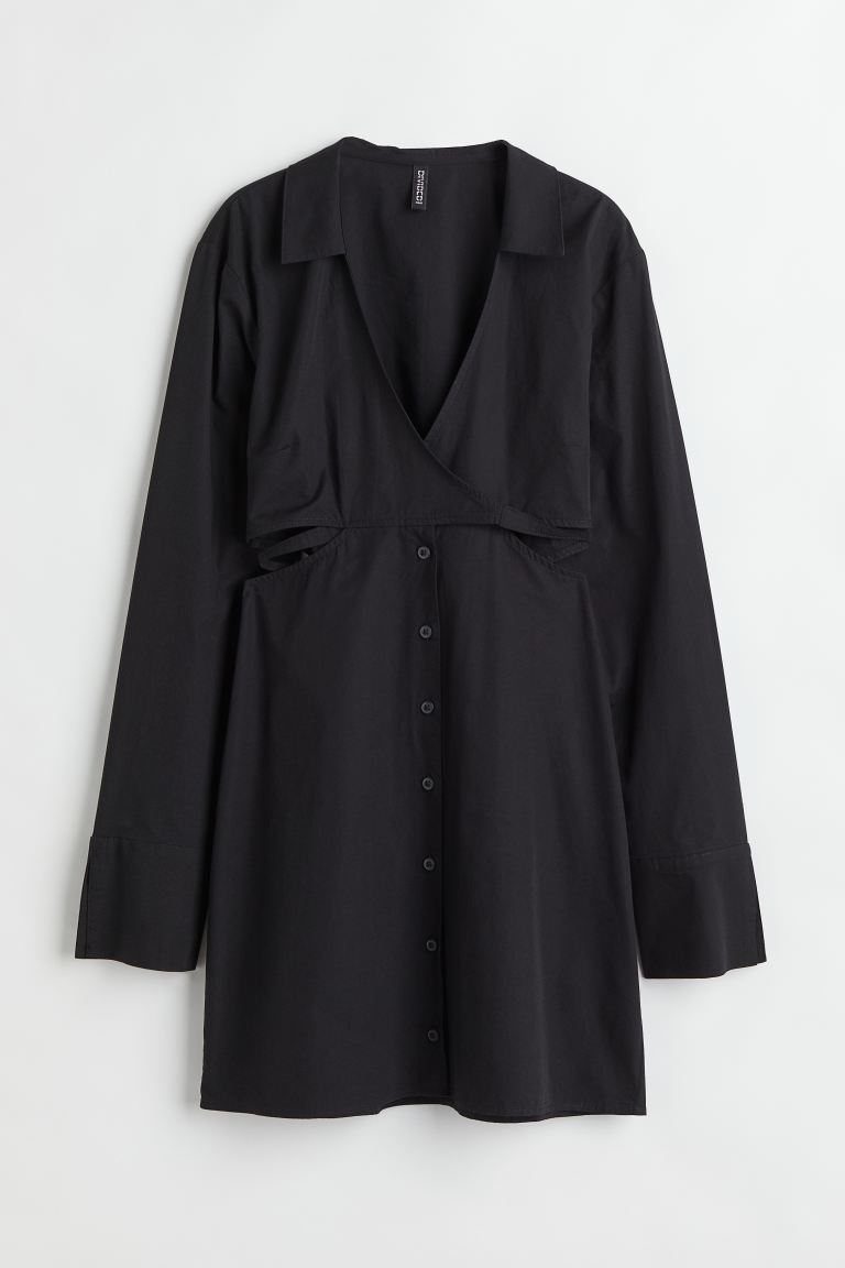 Платье из хлопкового поплина H&M, черный платье с запахом короткое xs черный