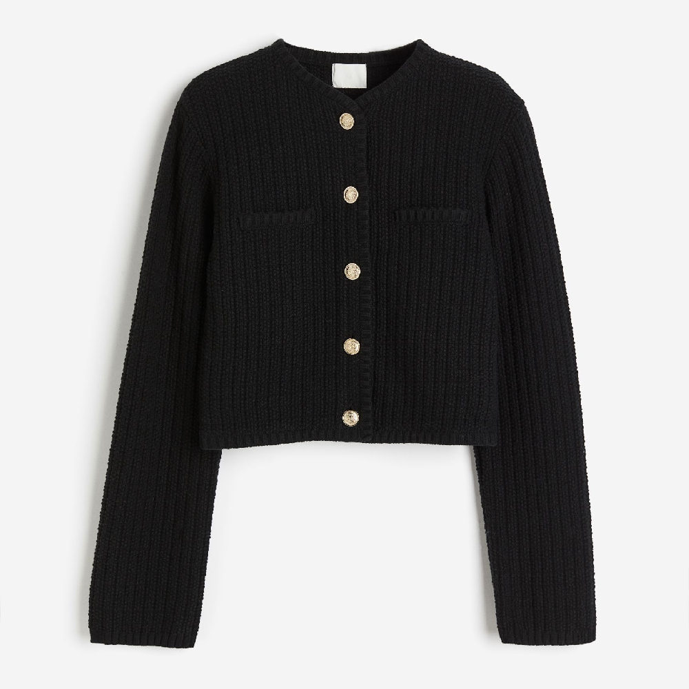 Кардиган H&M Short Textured-knit, черный кардиган oysho short knit бежевый