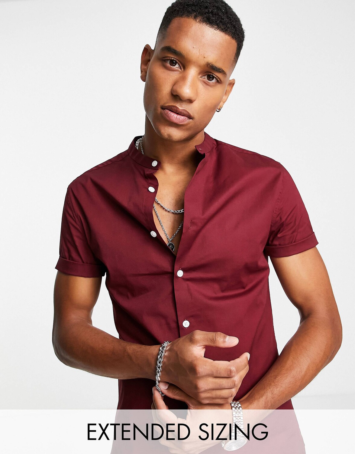 

Бордовая рубашка скинни с воротником-стойкой ASOS DESIGN