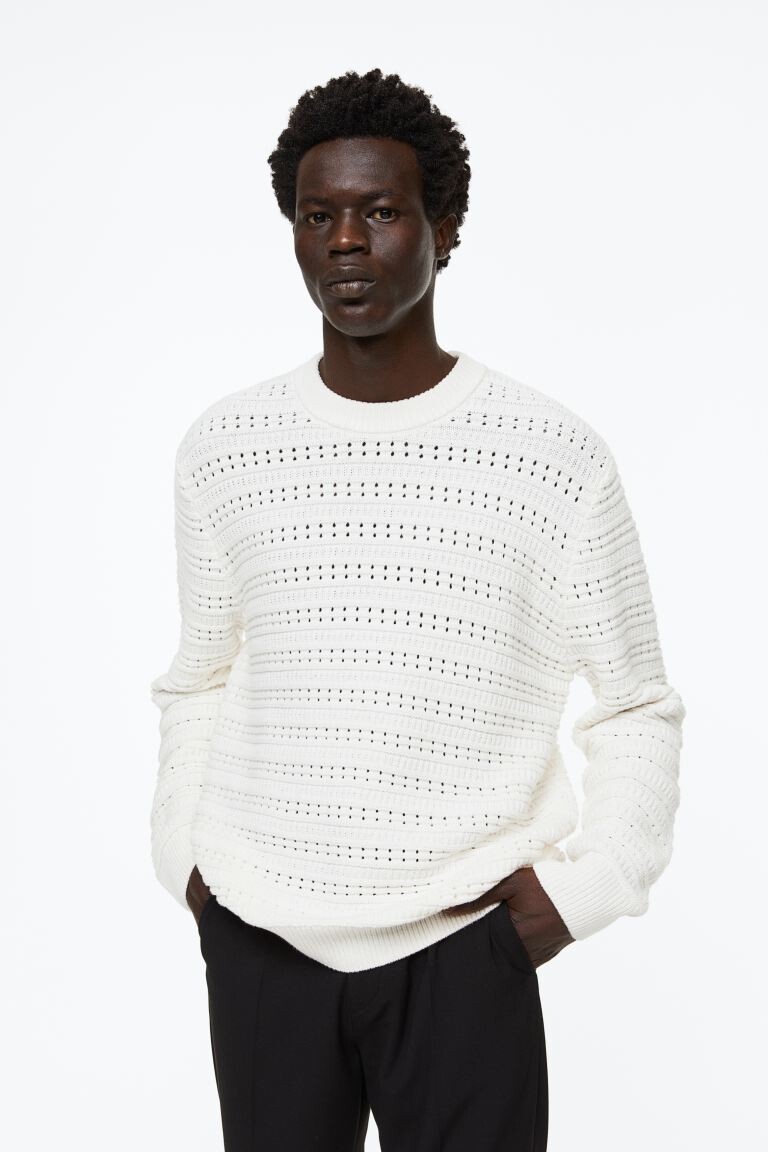 

Свитер фактурной вязки Regular Fit H&M, сливочный, Бежевый