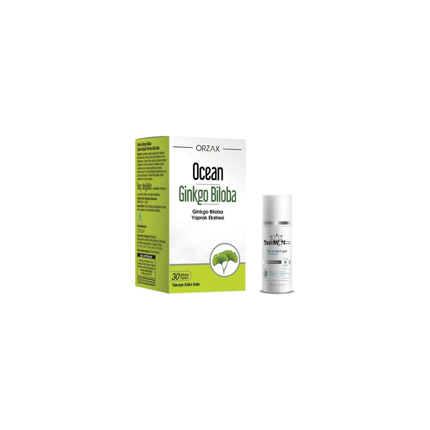 Пищевая добавка Orzax Ginkgo Biloba, 30 капсул + Очищающий гель для лица, 100 мл гинкго билоба 120 мг 100 шт таблетки