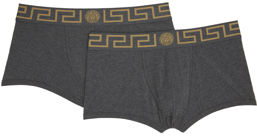 

Набор из двух серых трусов-боксеров с каймой Greca Versace Underwear