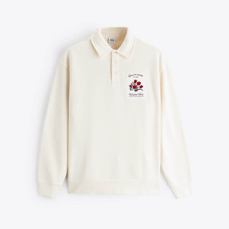 

Свитшот-поло Zara With Contrast Patch, экрю