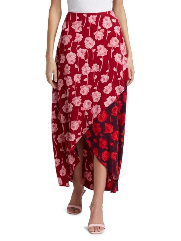 

Юбка-миди из крепа с принтом double face rose Lela Rose Red multicolor