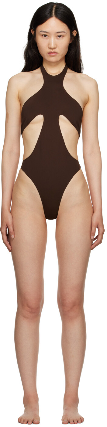 

Mugler Коричневый купальник с вырезом