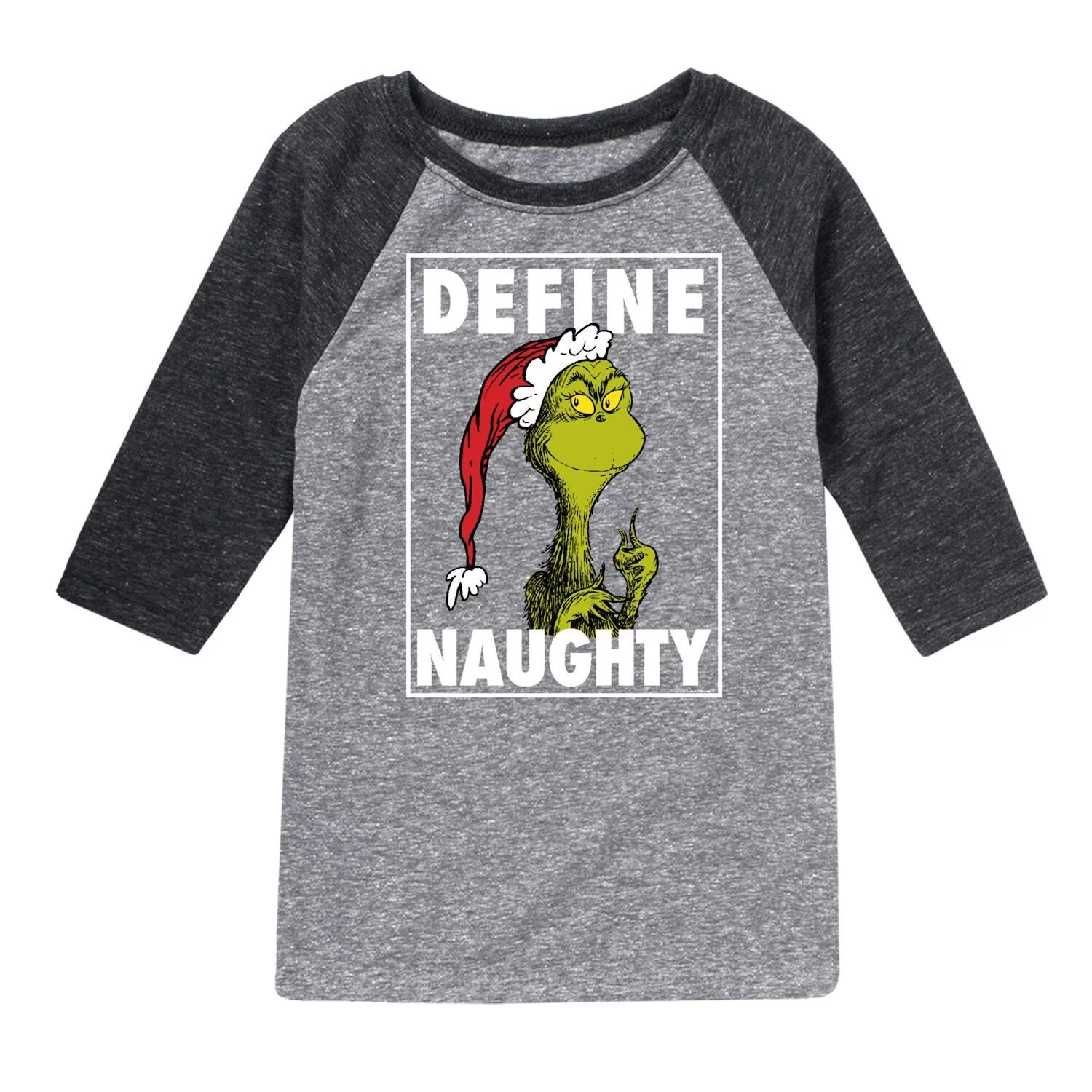 

Футболка Naughty Raglan для мальчиков 8–20 лет с рисунком Dr. Seuss The Grinch Licensed Character, серый