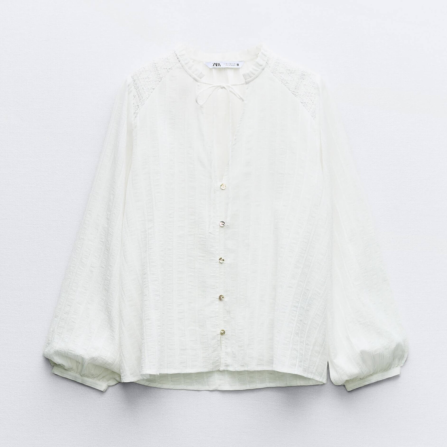 

Блузка Zara Metallic Thread With Gathered Shoulders, белый
