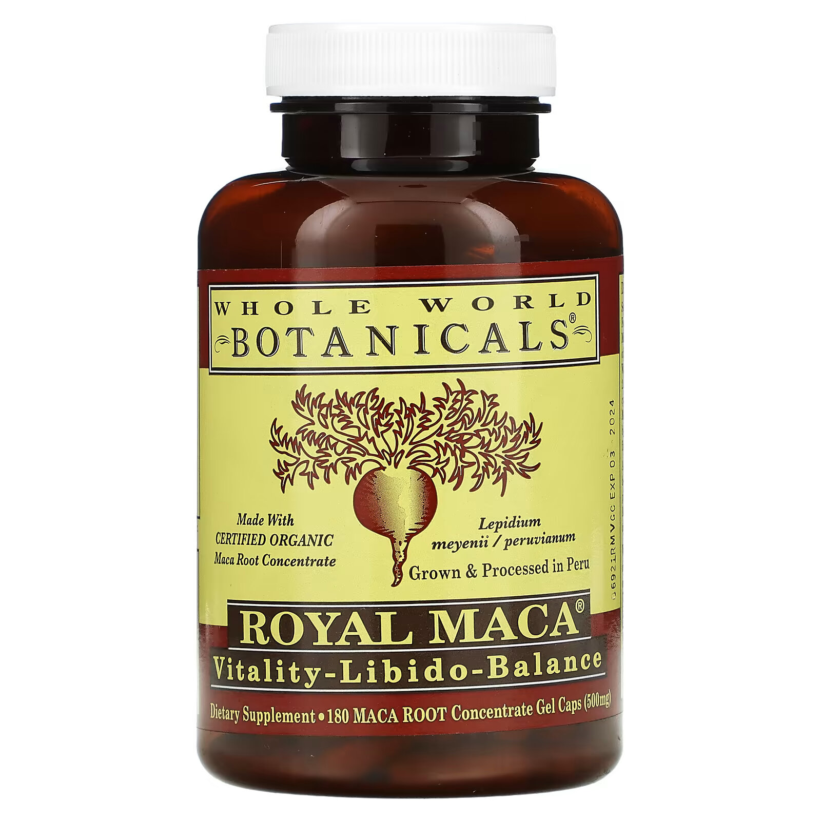 Whole World Botanicals, Royal Maca, 250 мг, 180 капсул whole world botanicals royal chanca piedra для поддержки почек и мочевого пузыря 400 мг 120 вегетарианских капсул