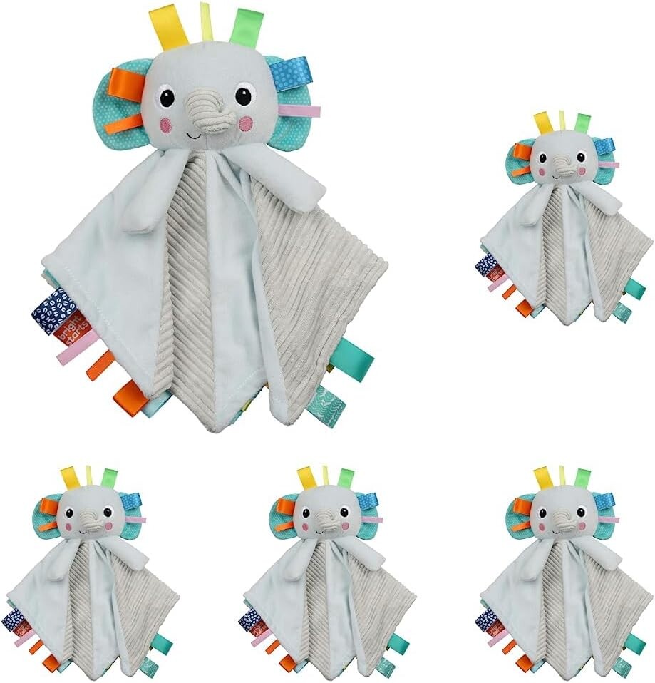 

Двустороннее успокаивающее одеяло Bright Starts Cuddle 'n Tags Lovie, слон, для новорожденных +, серое (5 шт. в упаковке)
