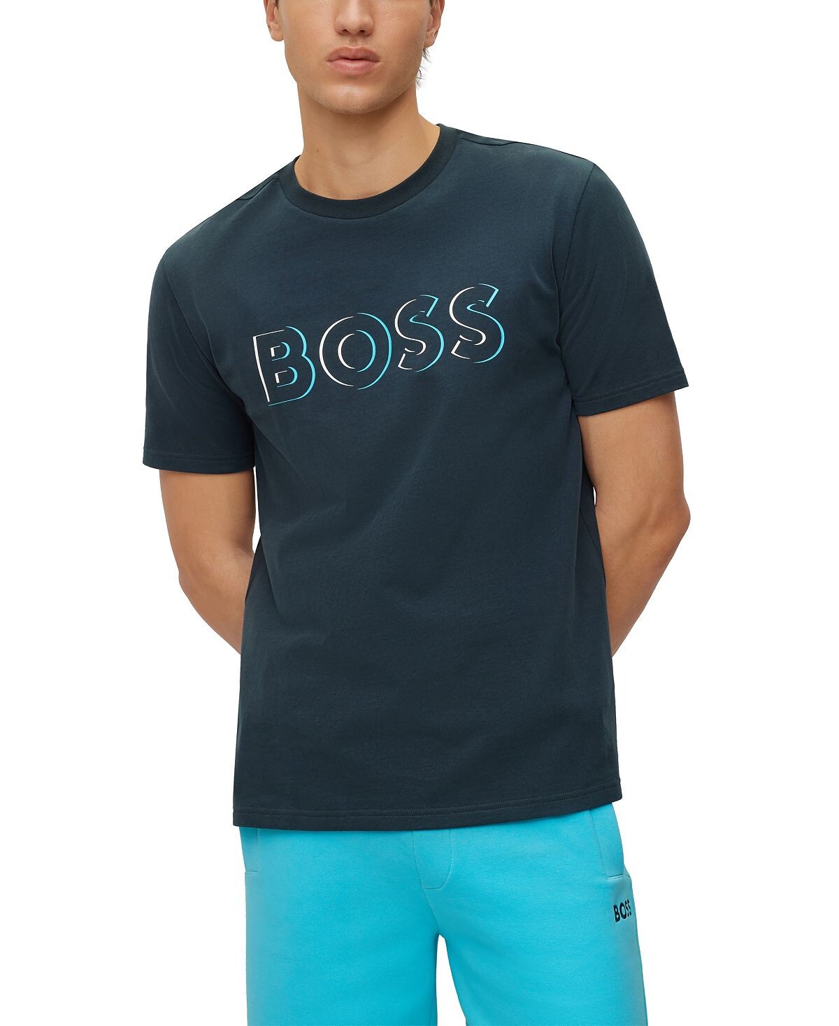 

Мужская футболка из матового джерси с динамическим логотипом boss Hugo Boss, темно-синий
