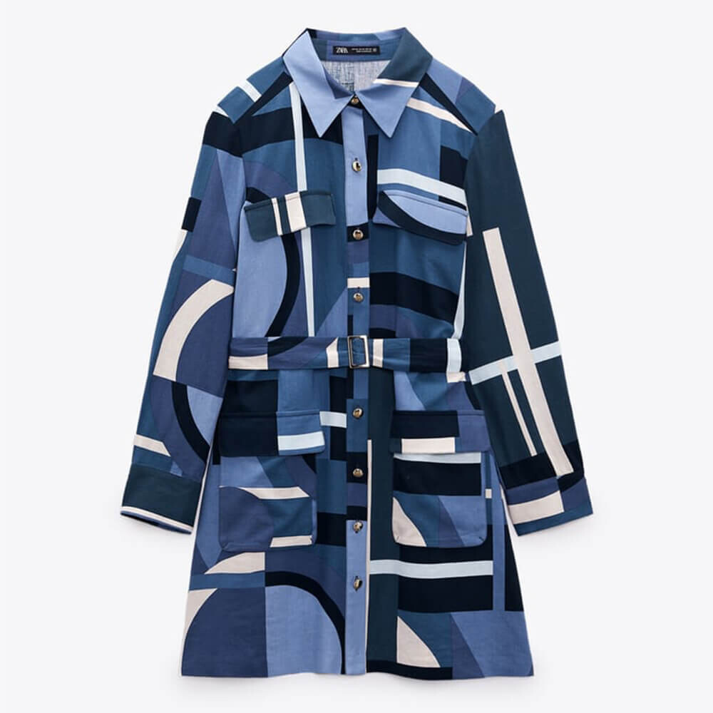 

Платье Zara Printed Linen Blend, синий/белый