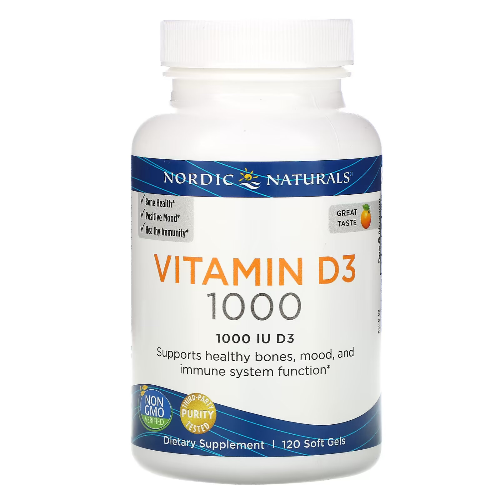 Nordic Naturals, Витамин D3, апельсин, 1000 МЕ, 120 штук nordic naturals витамин d3 апельсин 1000 ме 120 мягких таблеток