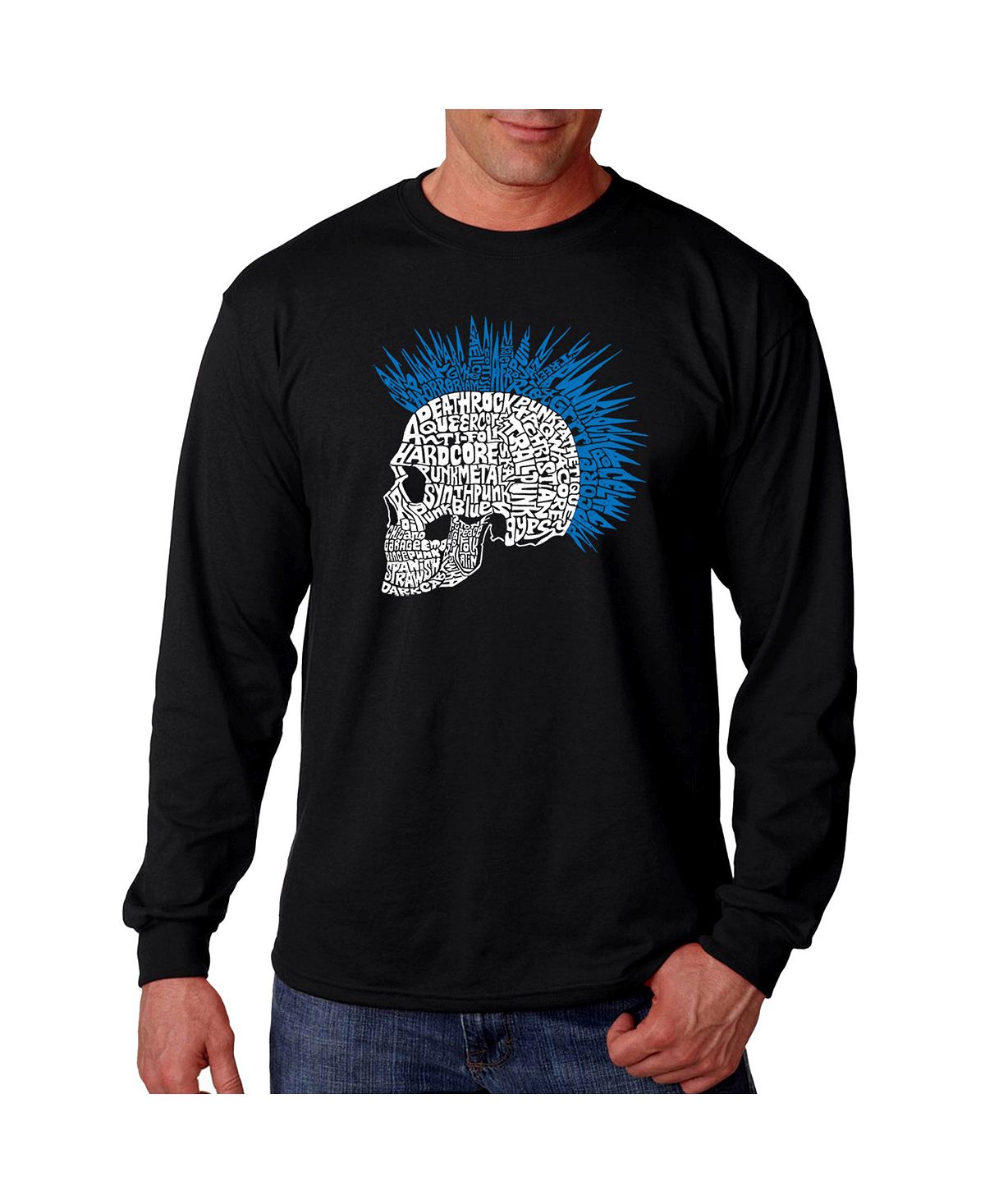 Мужская футболка с надписью word art - punk mohawk с длинным рукавом LA Pop Art, черный чичин сергей александрович генерал панк гнев генерала панка хундертауэр