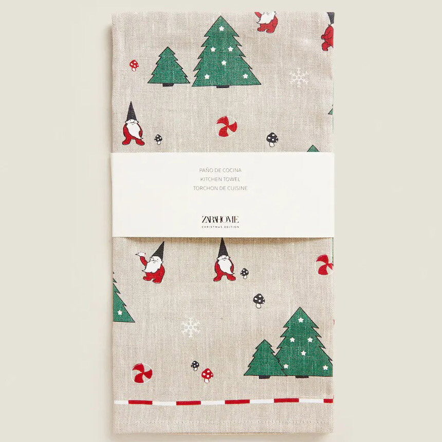 

Полотенце Zara Home Linen Tea With Christmas Trees, серый/мультиколор