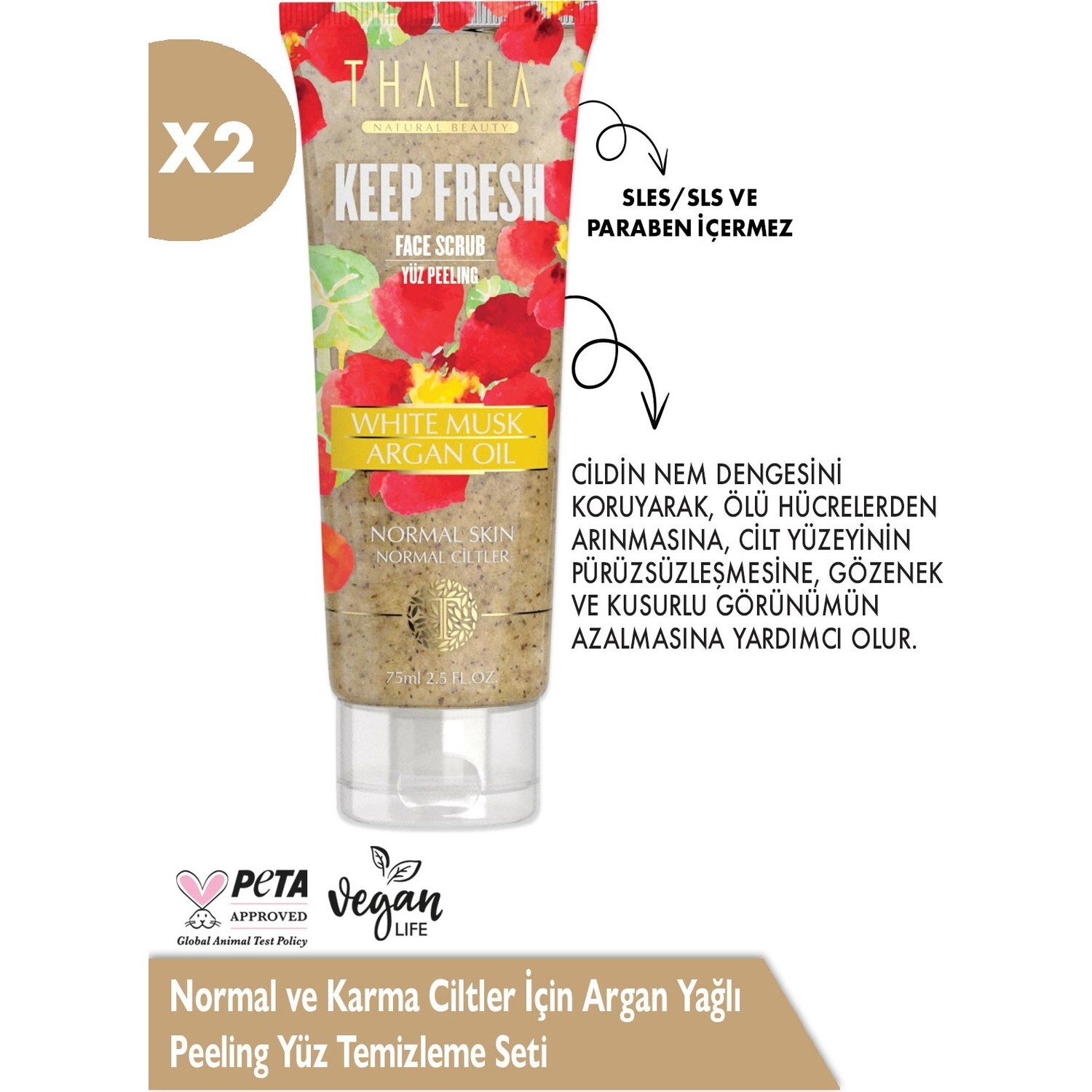 

Очищающий пилинг для лица Thalia Keep Fresh Series с аргановым маслом для нормальной и комбинированной кожи, 75 мл, 2 шт
