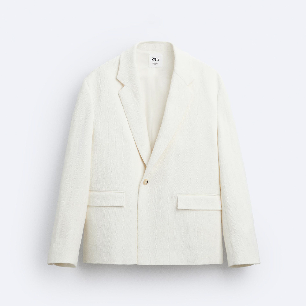 Пиджак Zara Herringbone Suit, белый пиджак zara suit with seersucker detail светло серый