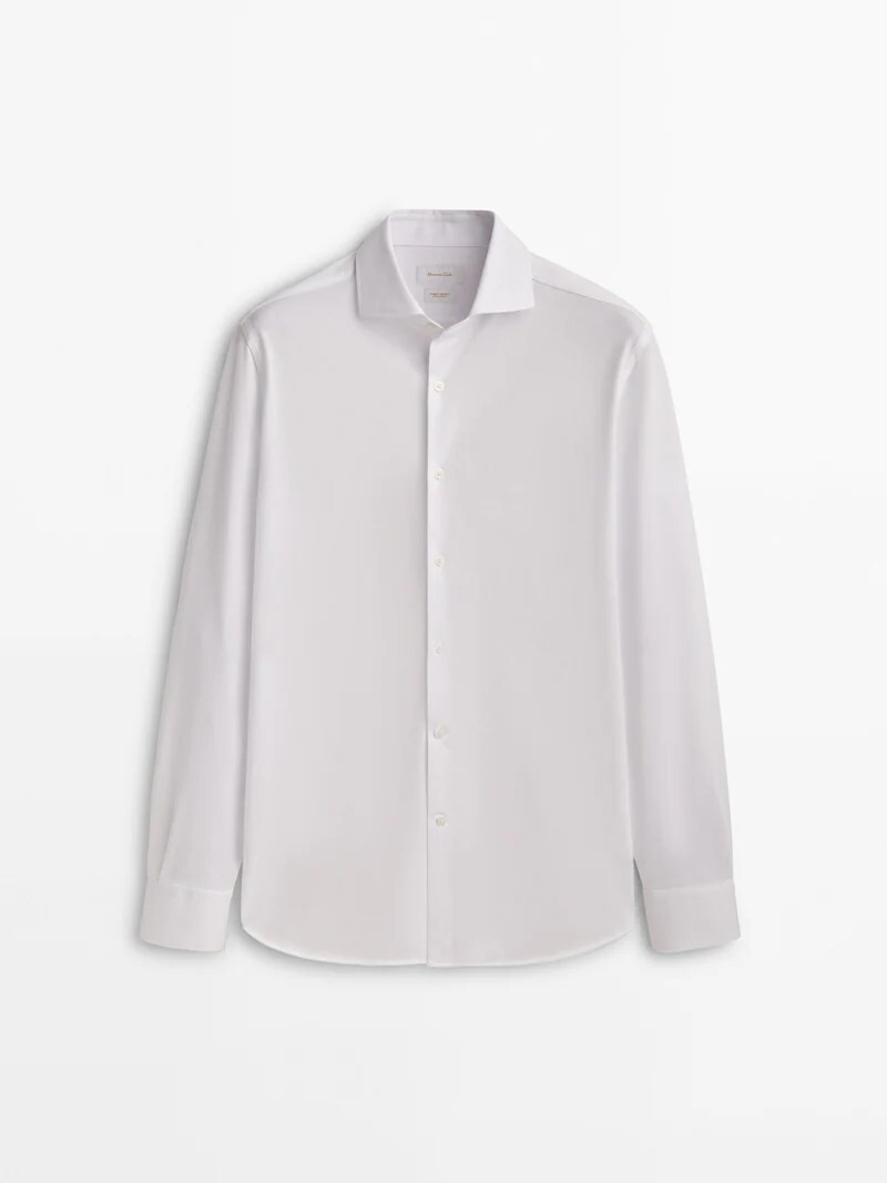 

Рубашка узкого кроя из трикотажа из хлопка Massimo Dutti, белый