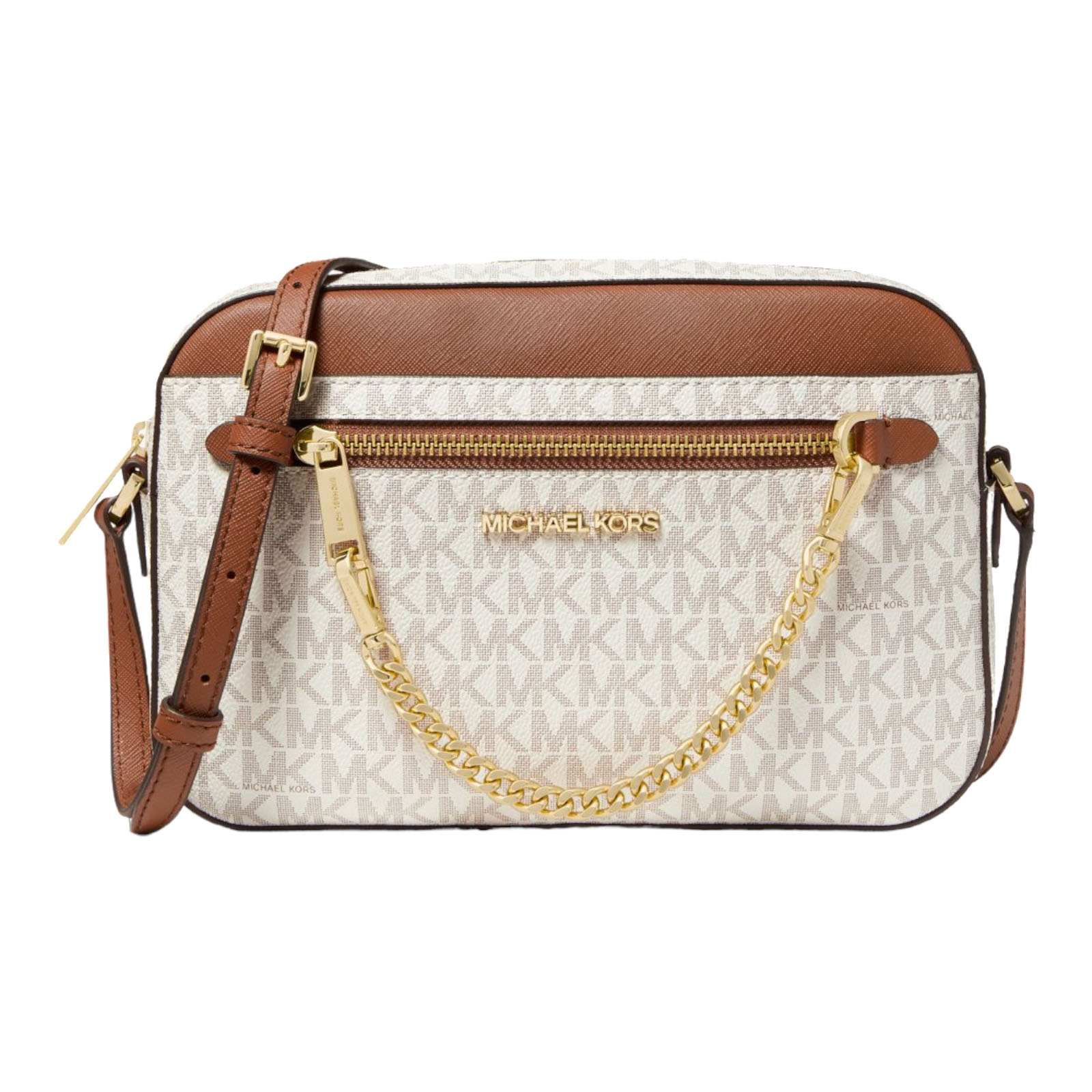 Сумка Michael Michael Kors Jet Set Large Logo Crossbody, белый/коричневый - фото