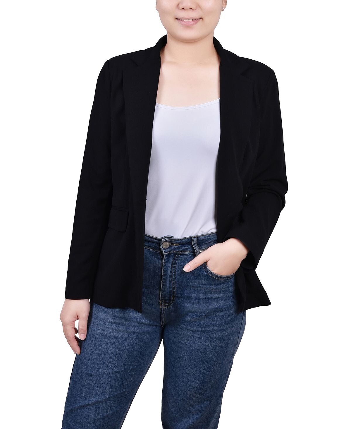 

Куртка из крепа с аквалангом petite с длинными рукавами NY Collection, черный