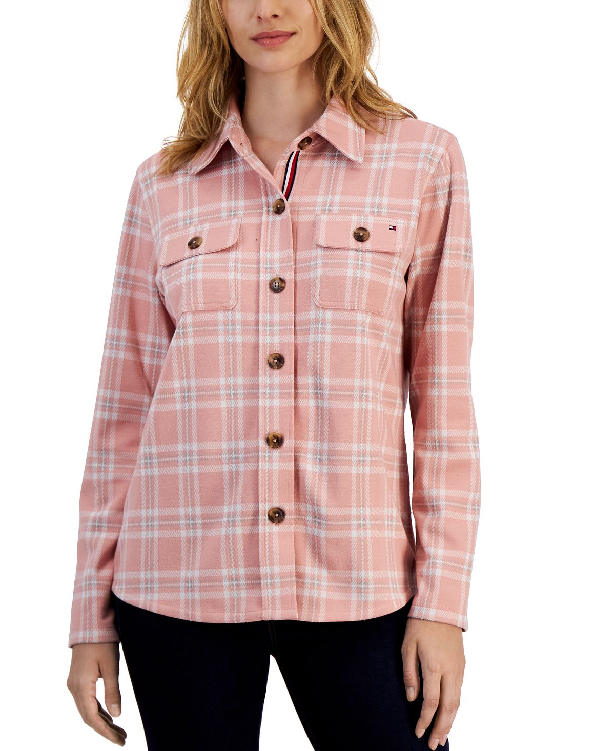 жакет рубашка h Женская куртка-рубашка в клетку с воротником Tommy Hilfiger, мульти