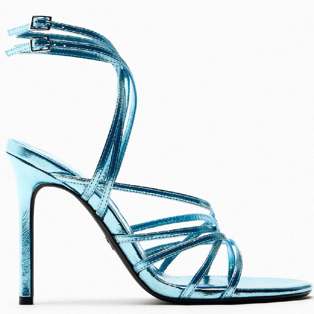 

Босоножки Zara Metallic Leather High-heel, металлический голубой