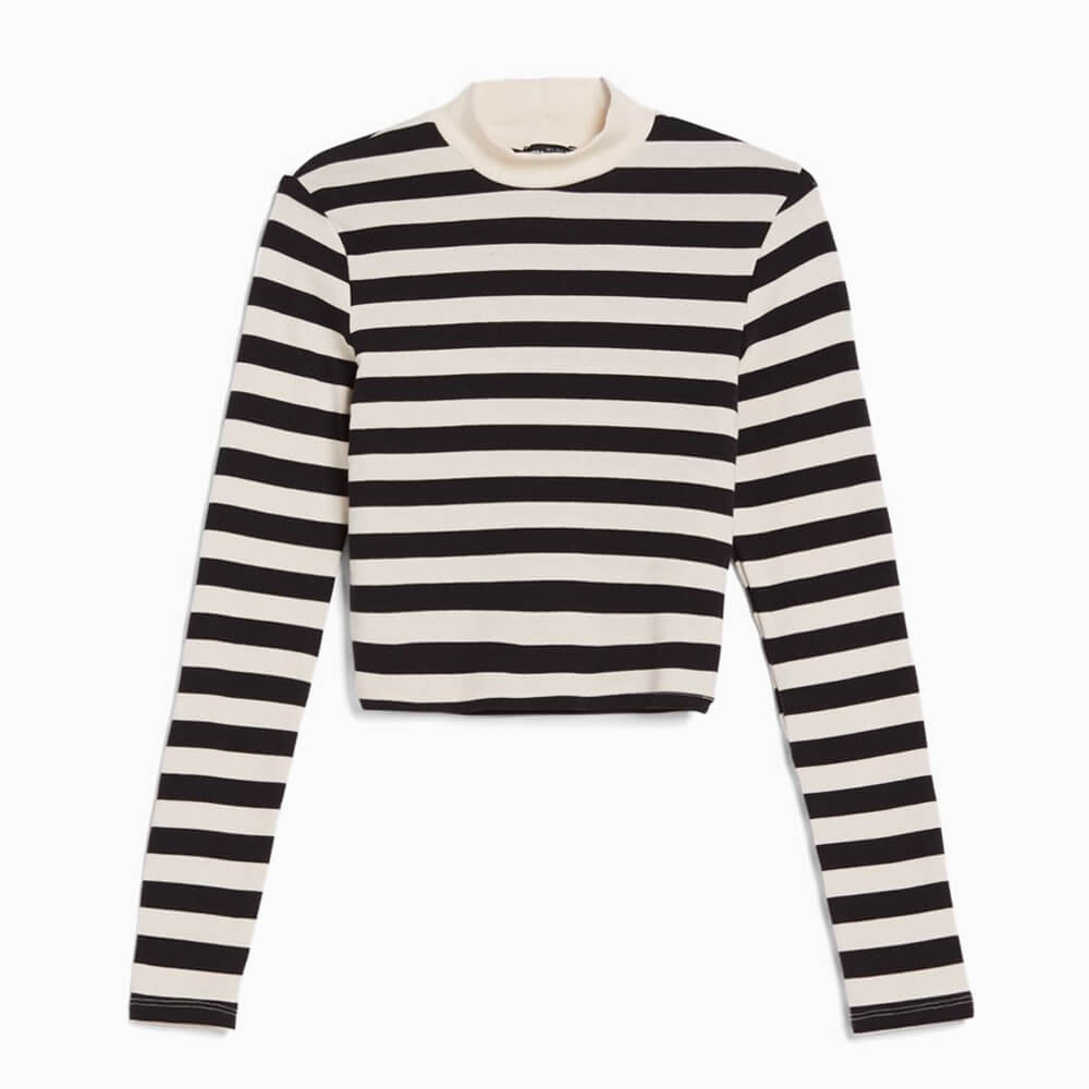 

Лонгслив Bershka High Neck, чёрный/белый