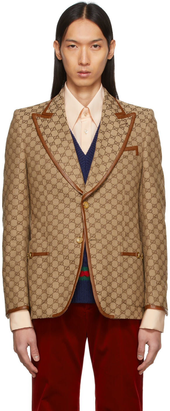 

Коричневый пиджак из плотной ткани с монограммой Gucci