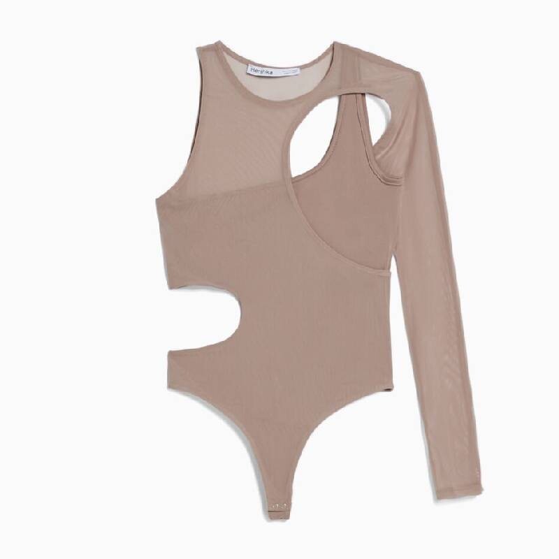 

Боди Bershka Asymmetric Tulle, серый