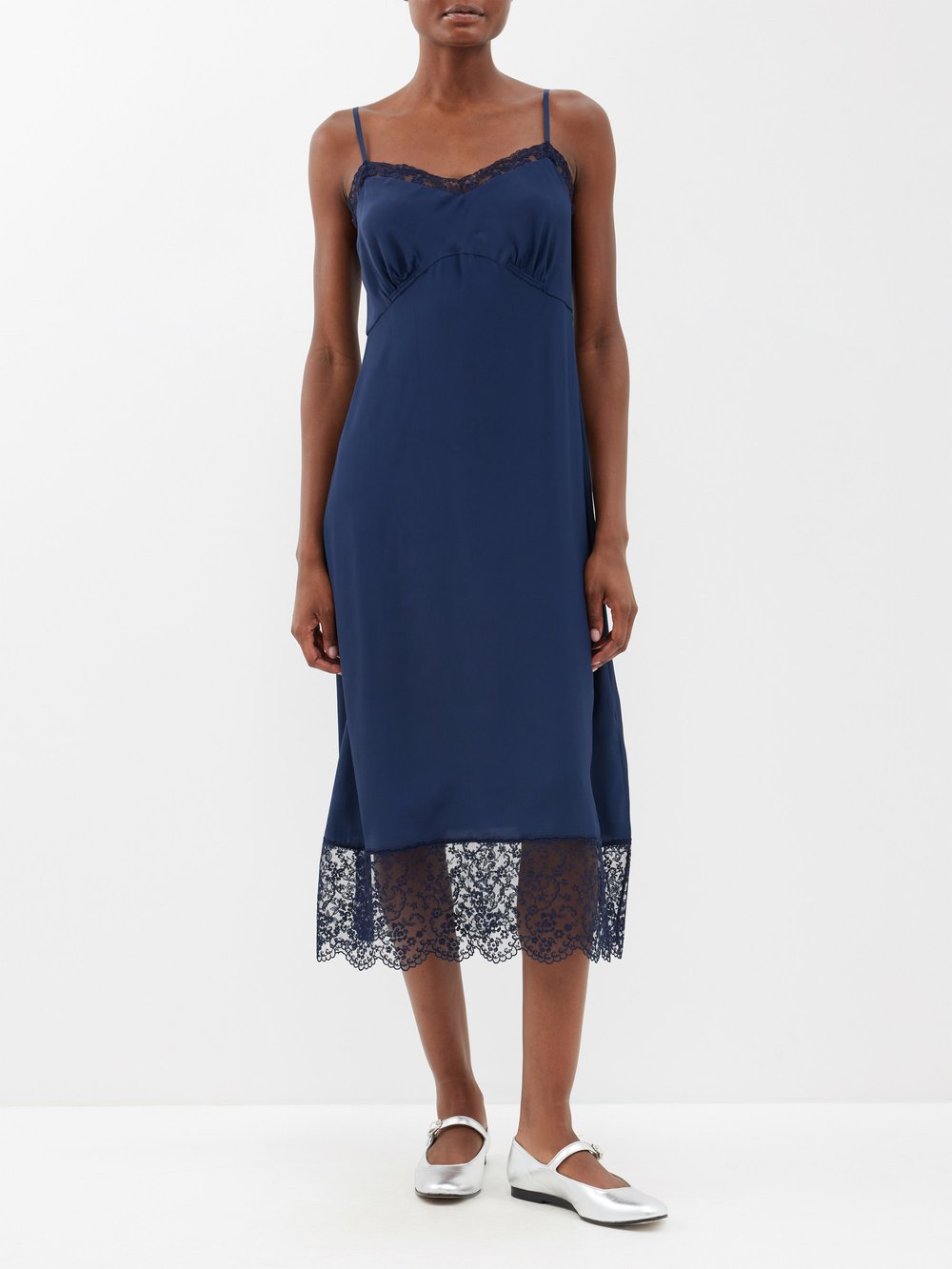 Платье-комбинация из крепдешина с кружевной отделкой Simone Rocha, синий бежевая юбка миди со складками simone rocha