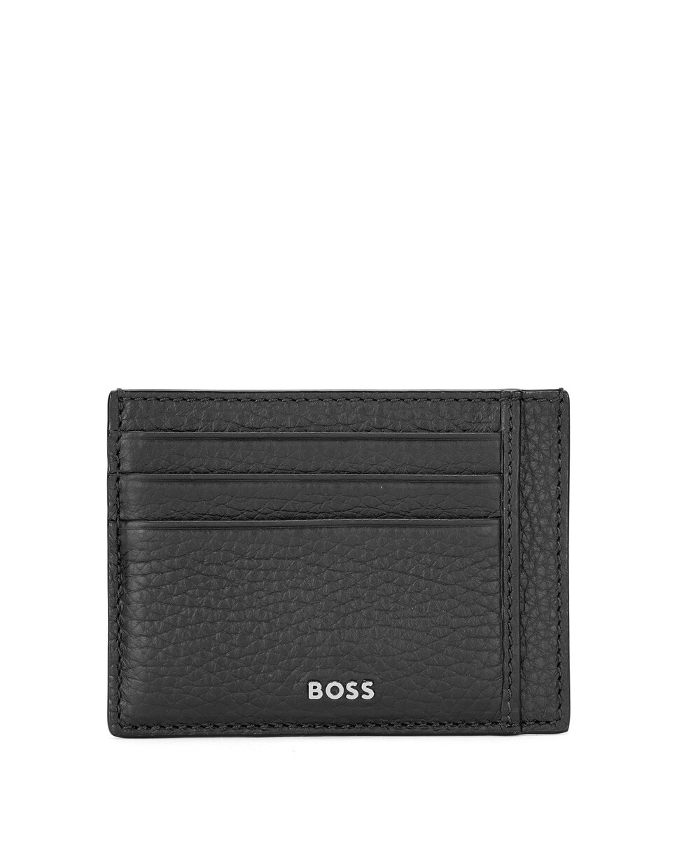 

Визитница из итальянской кожи с логотипом под серебро Boss, черный