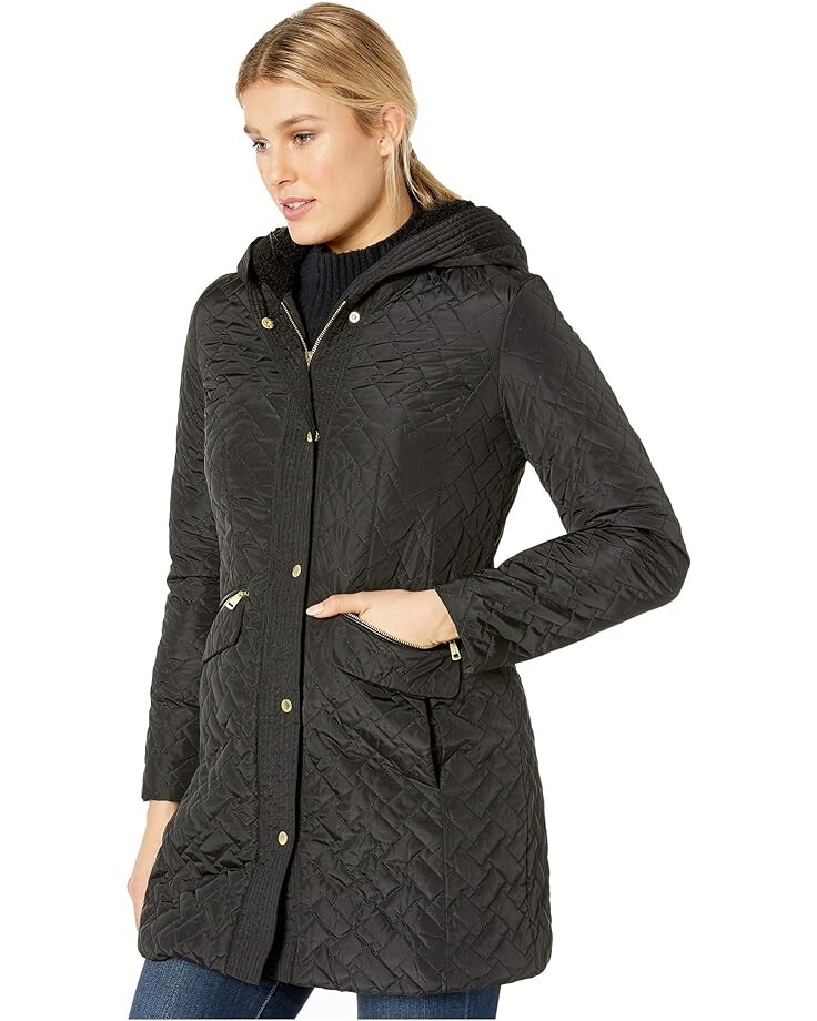 

Куртка Cole Haan Quilted Faux Sherpa Lined Jacket, черный