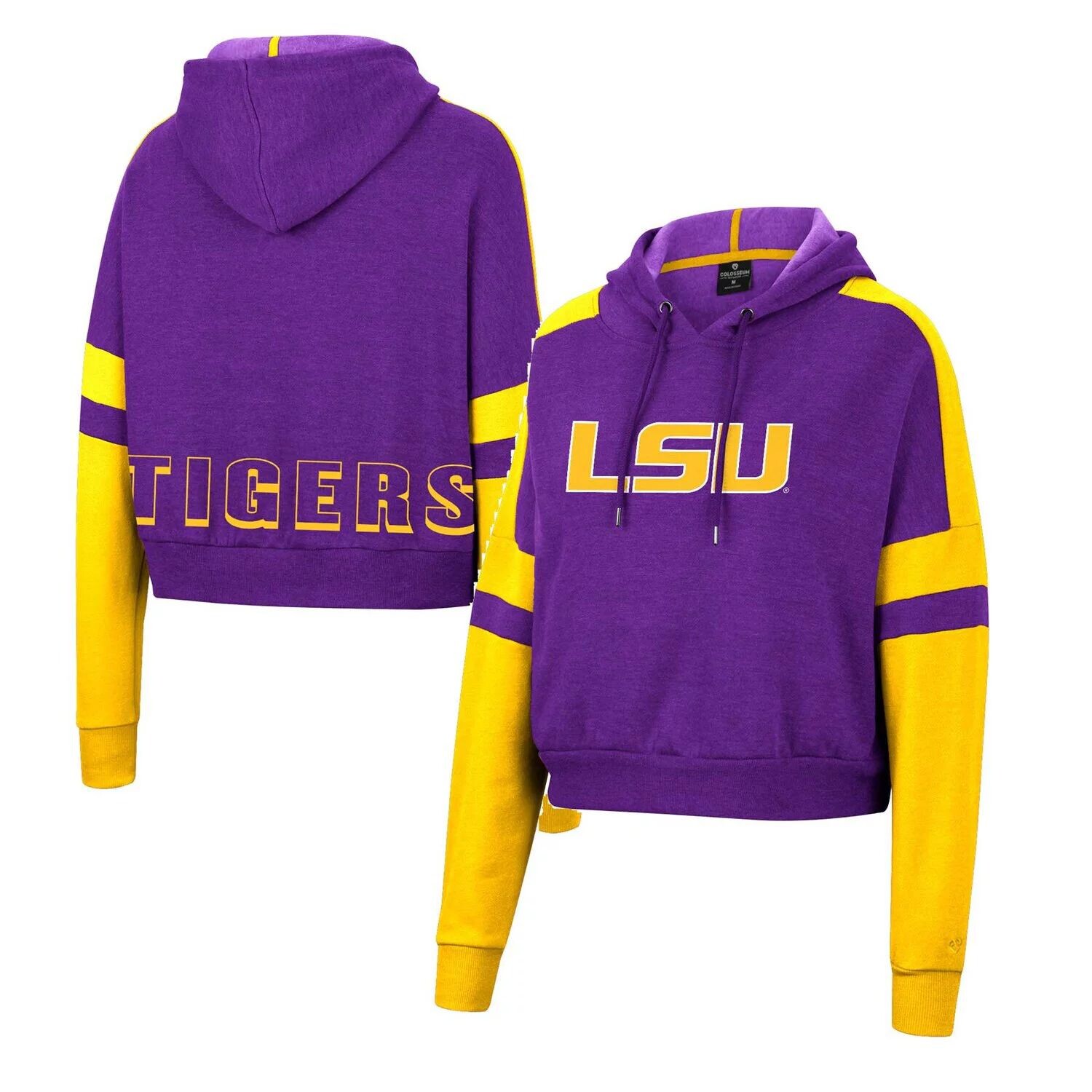 

Женский укороченный пуловер с капюшоном и логотипом Colosseum Purple LSU Tigers Throwback Stripe Arch Logo Colosseum