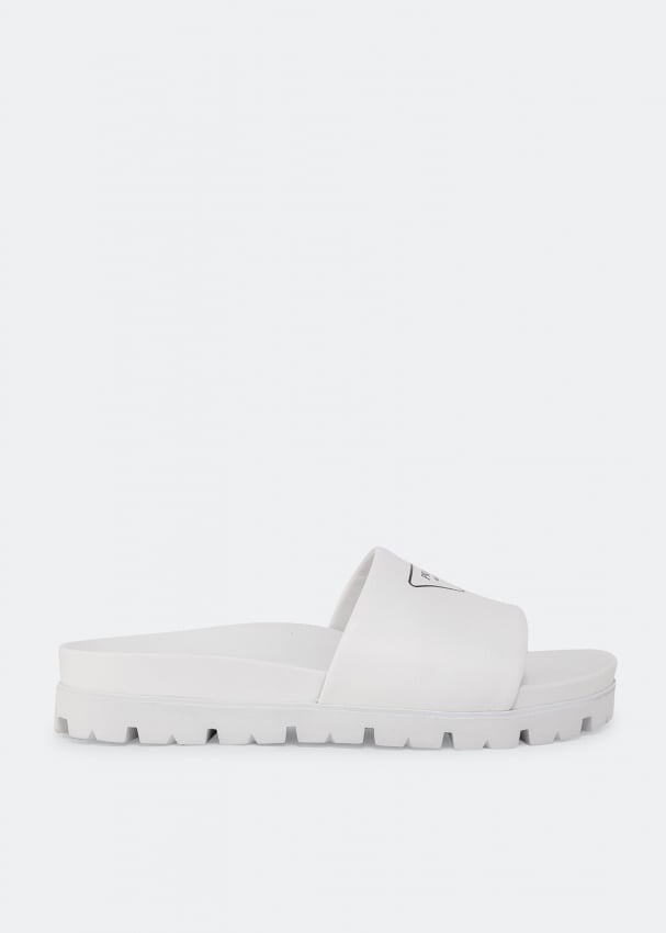 

Сандалии PRADA Leather slide sandals, белый