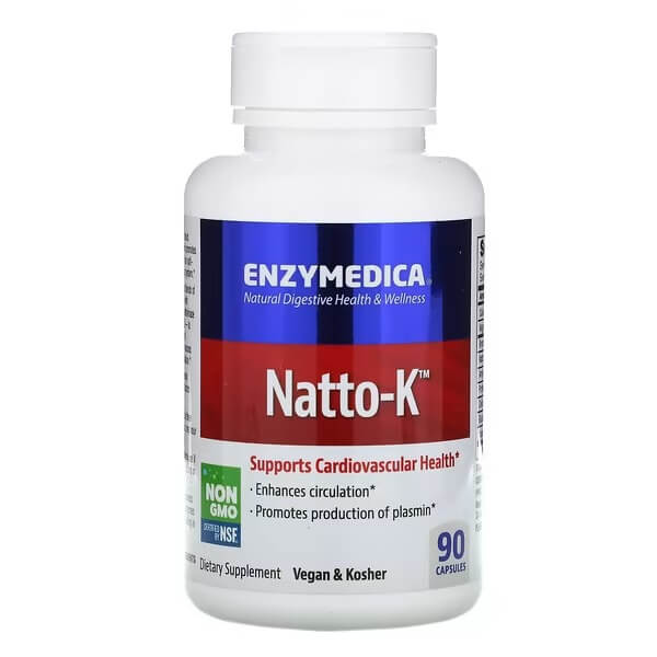 Ферменты Natto-K 90 капсул, Enzymedica ферменты serragold 120 капсул enzymedica