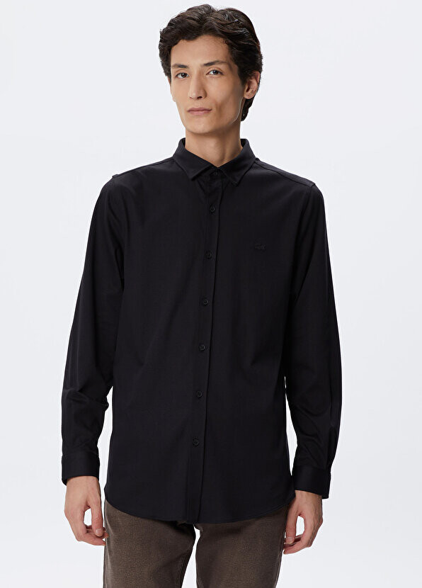 

Черная мужская рубашка slim fit Lacoste