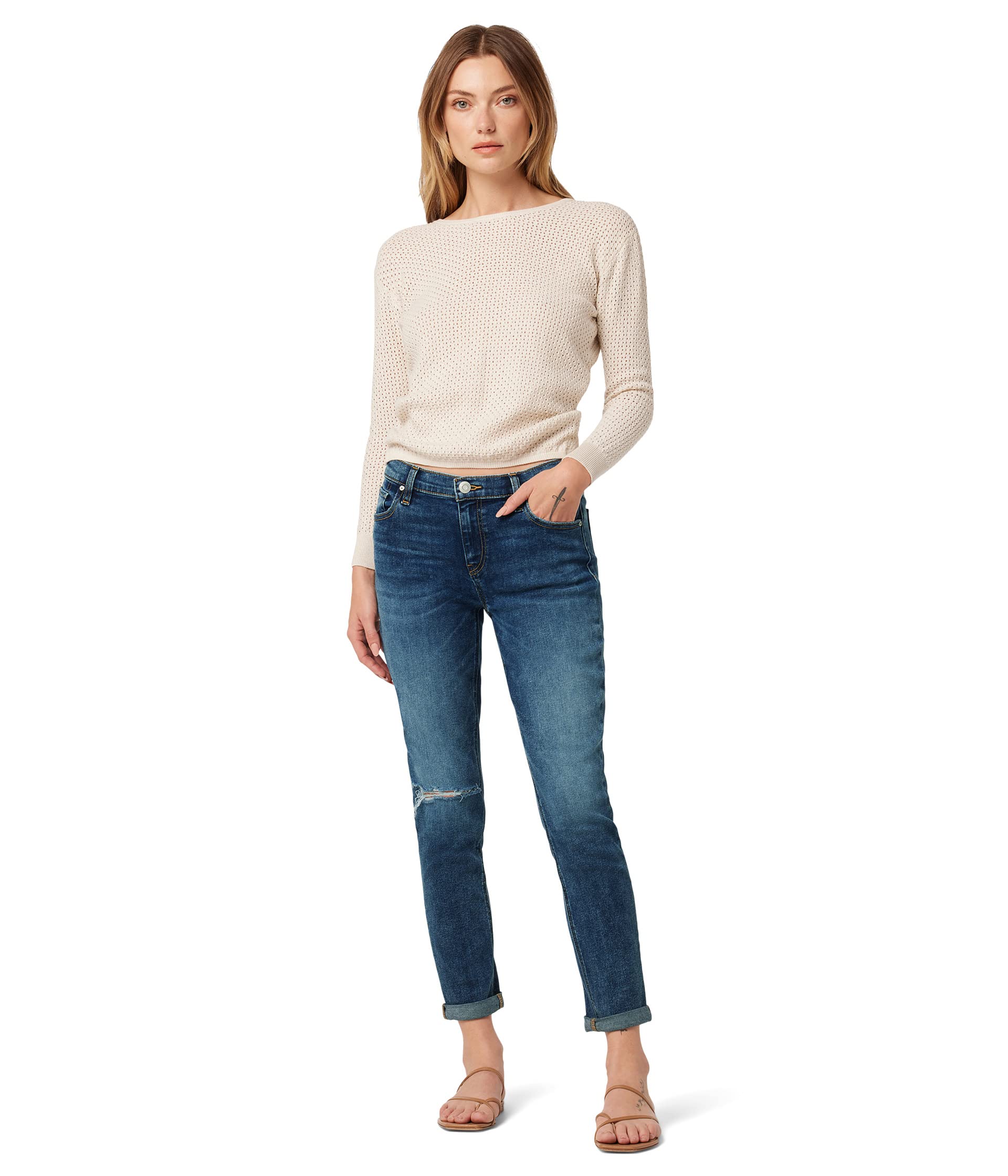 джинсы hudson jeans nico straight ankle in journey home цвет journey home Джинсы Hudson Jeans, Lana Slim Boyfriend Crop in Journey Home Destructed